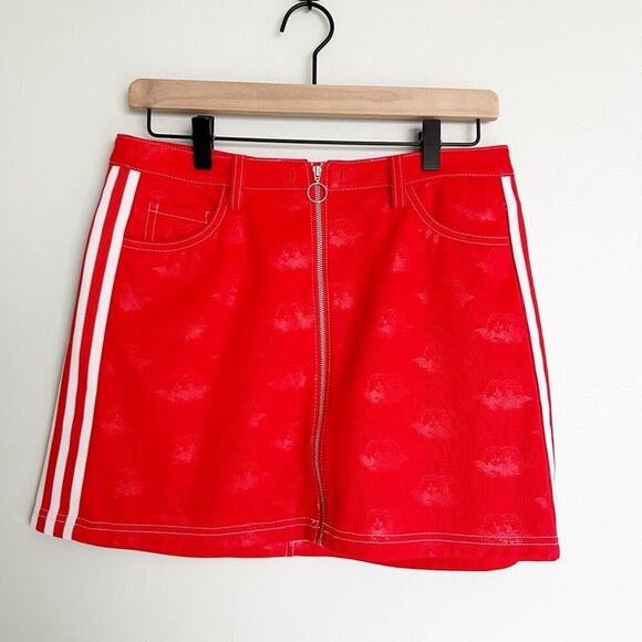 Adidas Women Originals x Fiorucci Jacquard Trefoil Red Mini Skirt - Picture 4 of 9